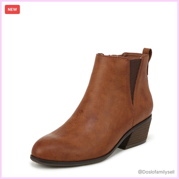 Chelsea Boots Faux Leather Comfort Zipper Stretch Gore Panel Stacked Heel
